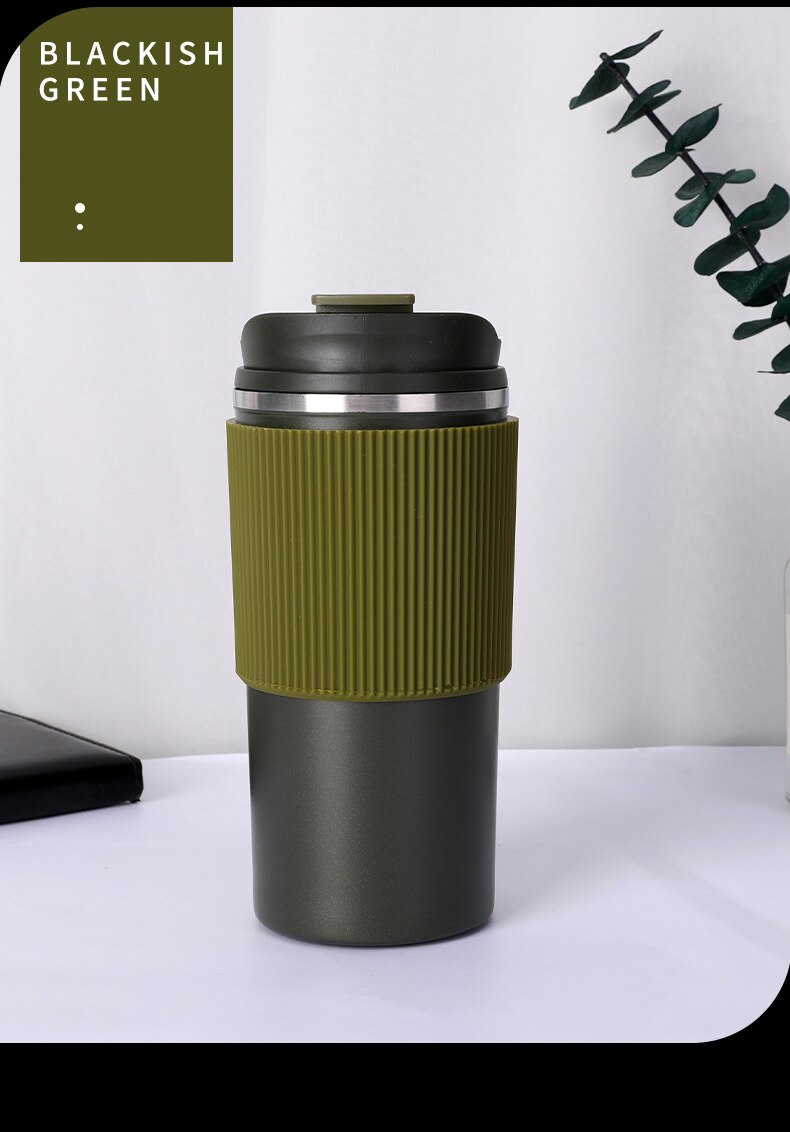 Military Green Coffee Tumbler with Silicon Grip - 500ml Travel Mug